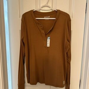 Carhartt Women's Tan Long Sleeve Henley Shirt